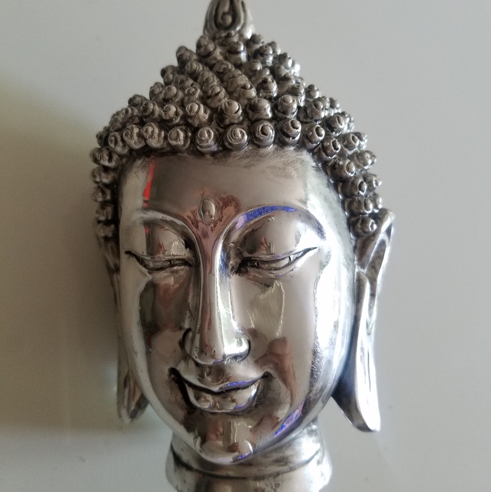 Buddha Head silver tone statue